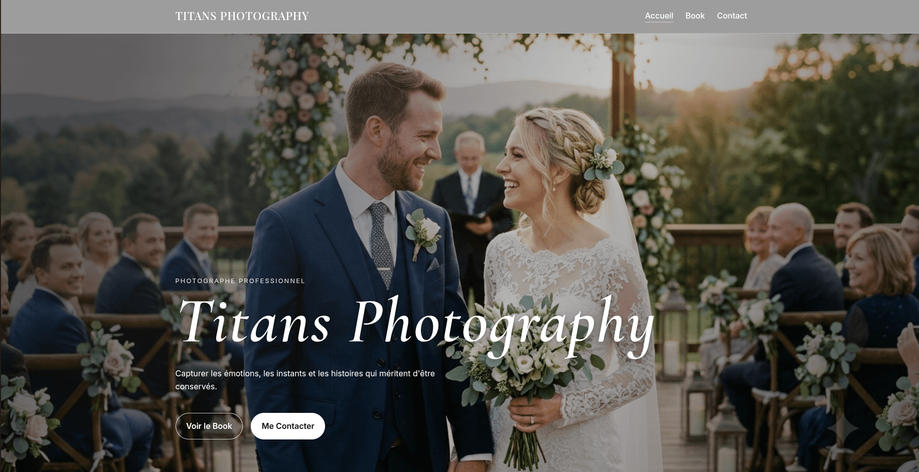 Page d'accueil immersive du site vitrine photographe